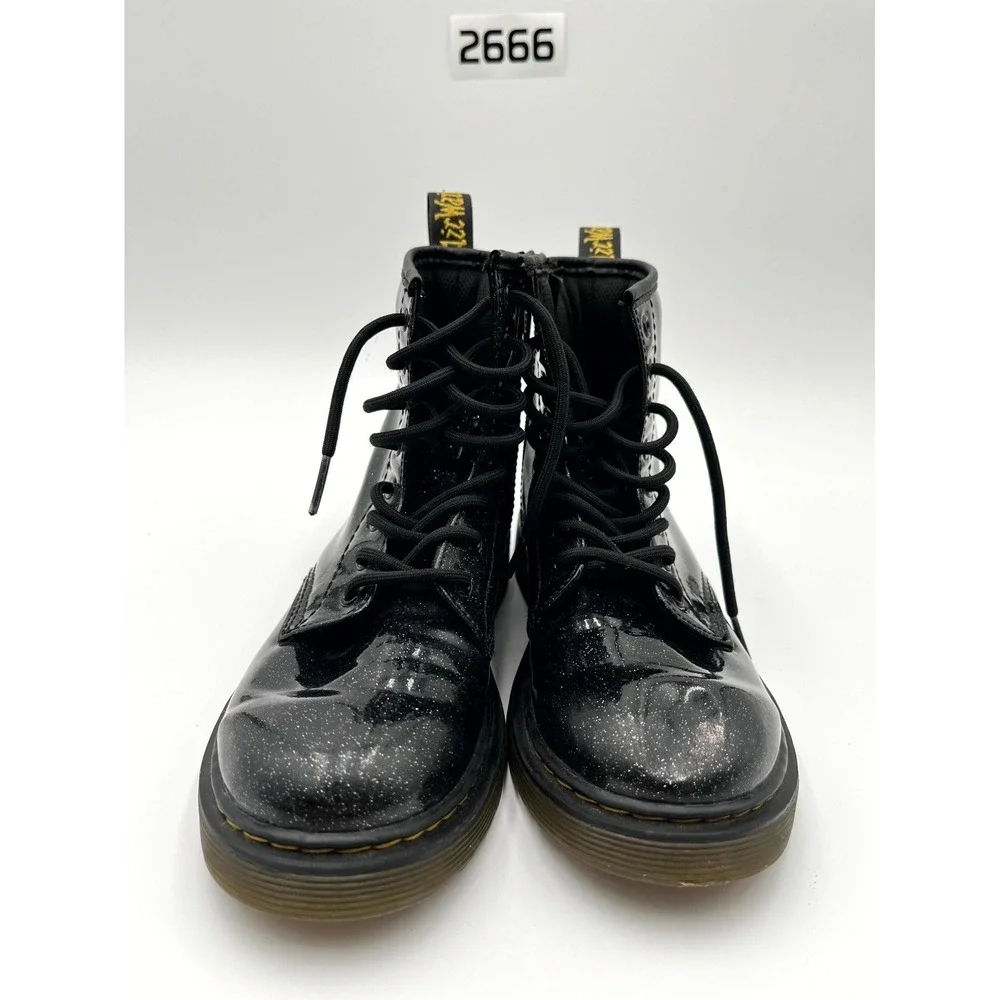 Dr. Martens Glitter 1460 Junior Kids 3 Boots Black Leather Round Toe Combat Boot